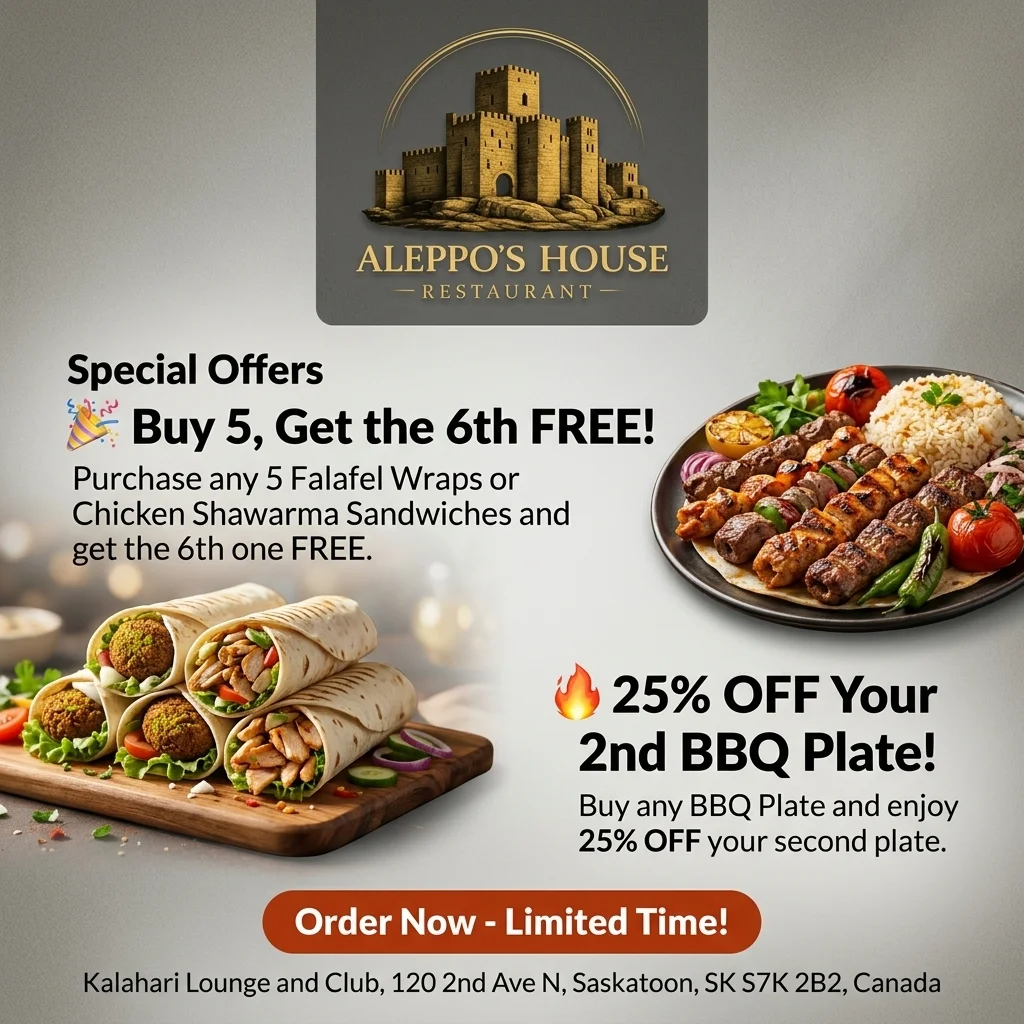 Special Offer at Aleppo's House Restaurant Saskatoon