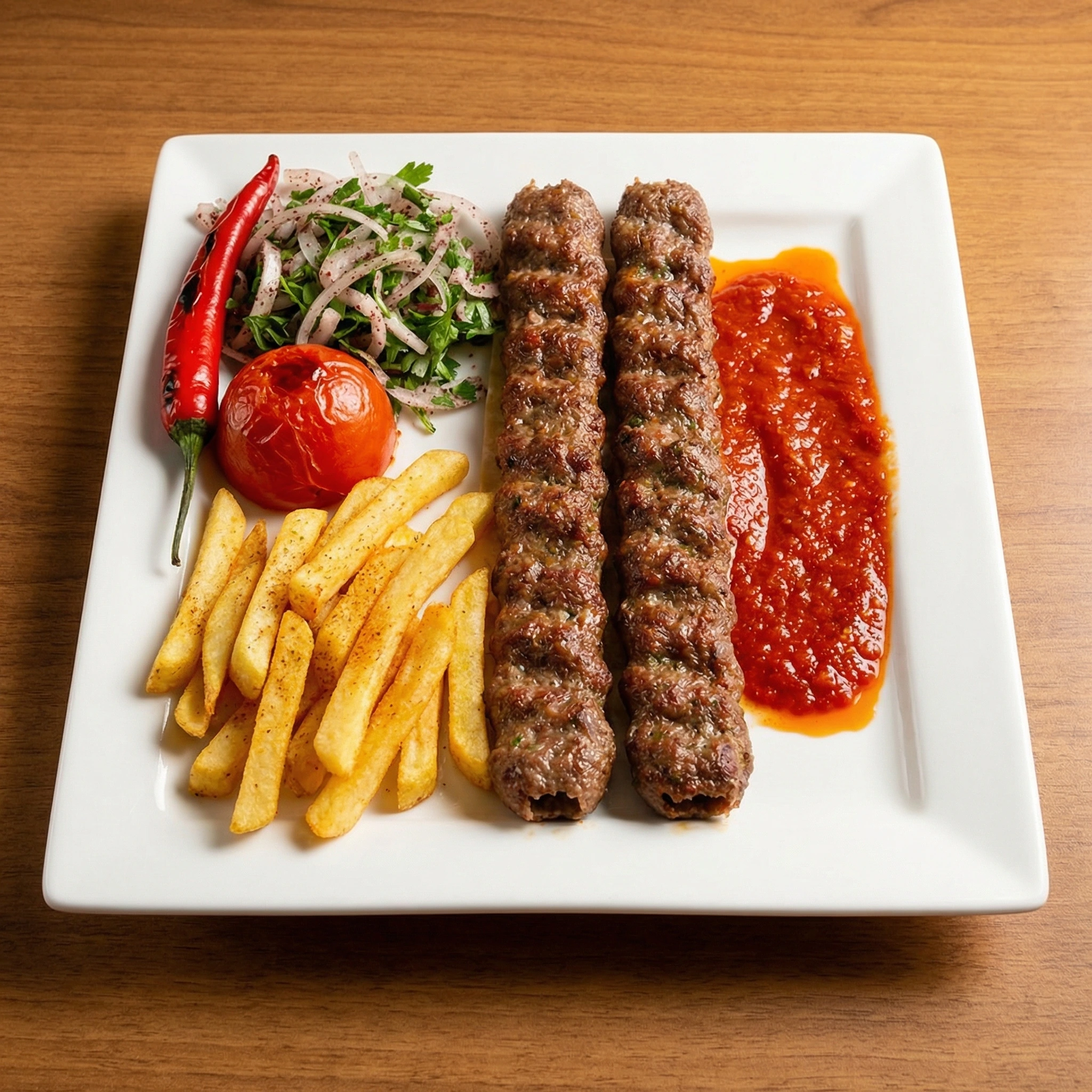 Kebab Halabi Plate - Signature Syrian kebab at Aleppo's House Restaurant Saskatoon